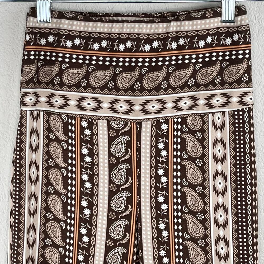 Shosho Brown Aztec Paisley Floral Stripe Flared T-Shirt Legging Pants Small - Picture 5 of 10